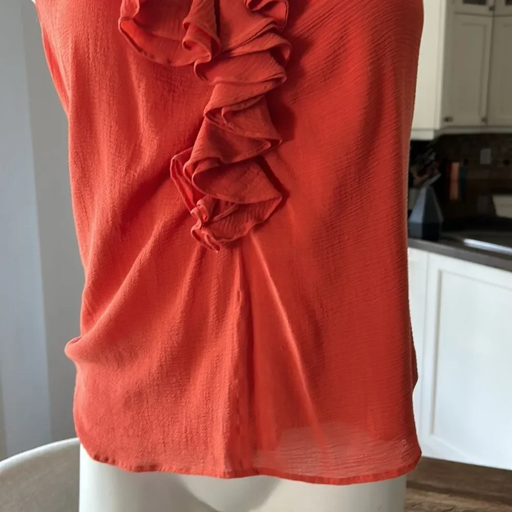 Etro orange v neck ruffle front side zip sleeveless top - Picture 4 of 11